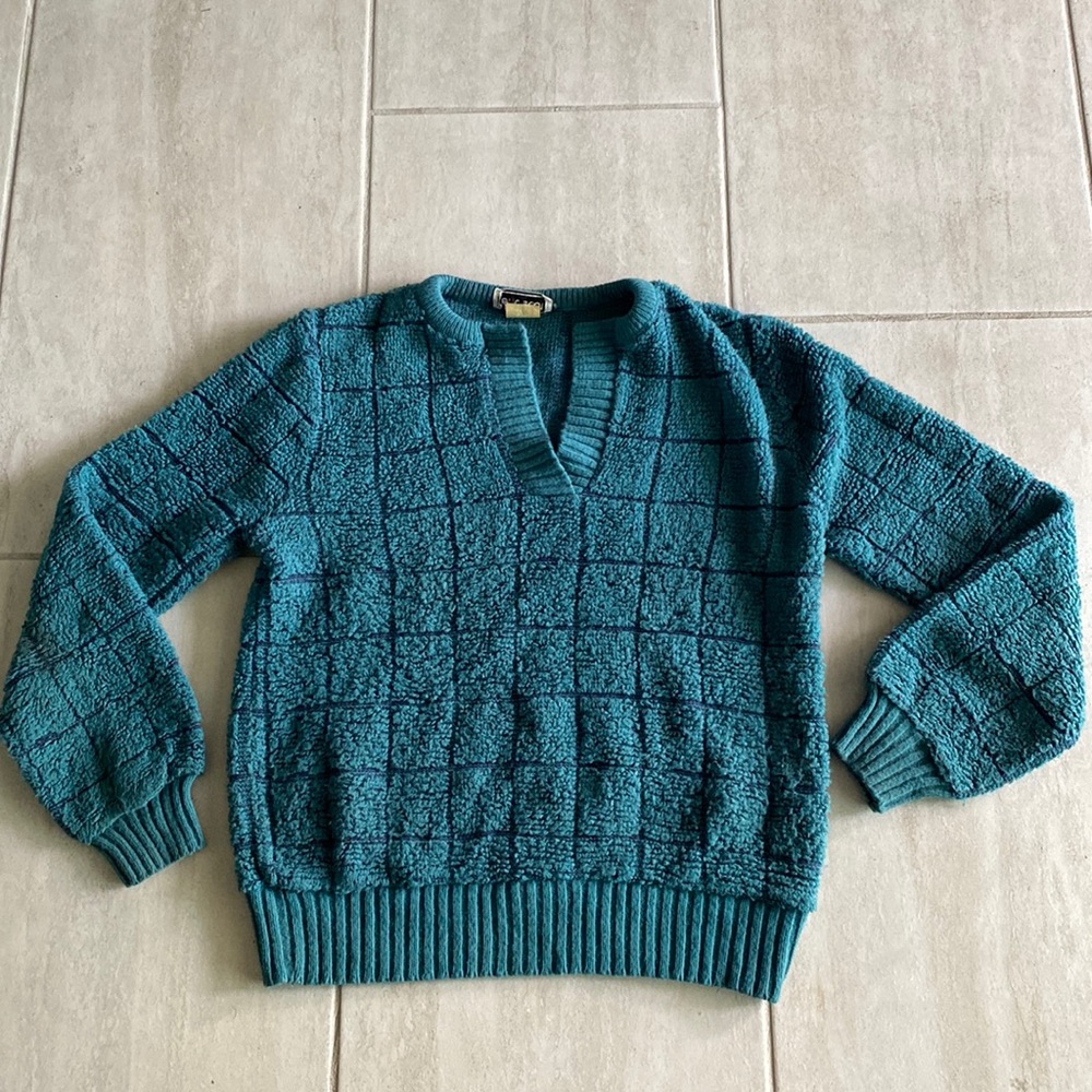 Y2K Vintage Eric Scot fuzzy Sweater Size Small Geometric Graphic Cozy Comfy